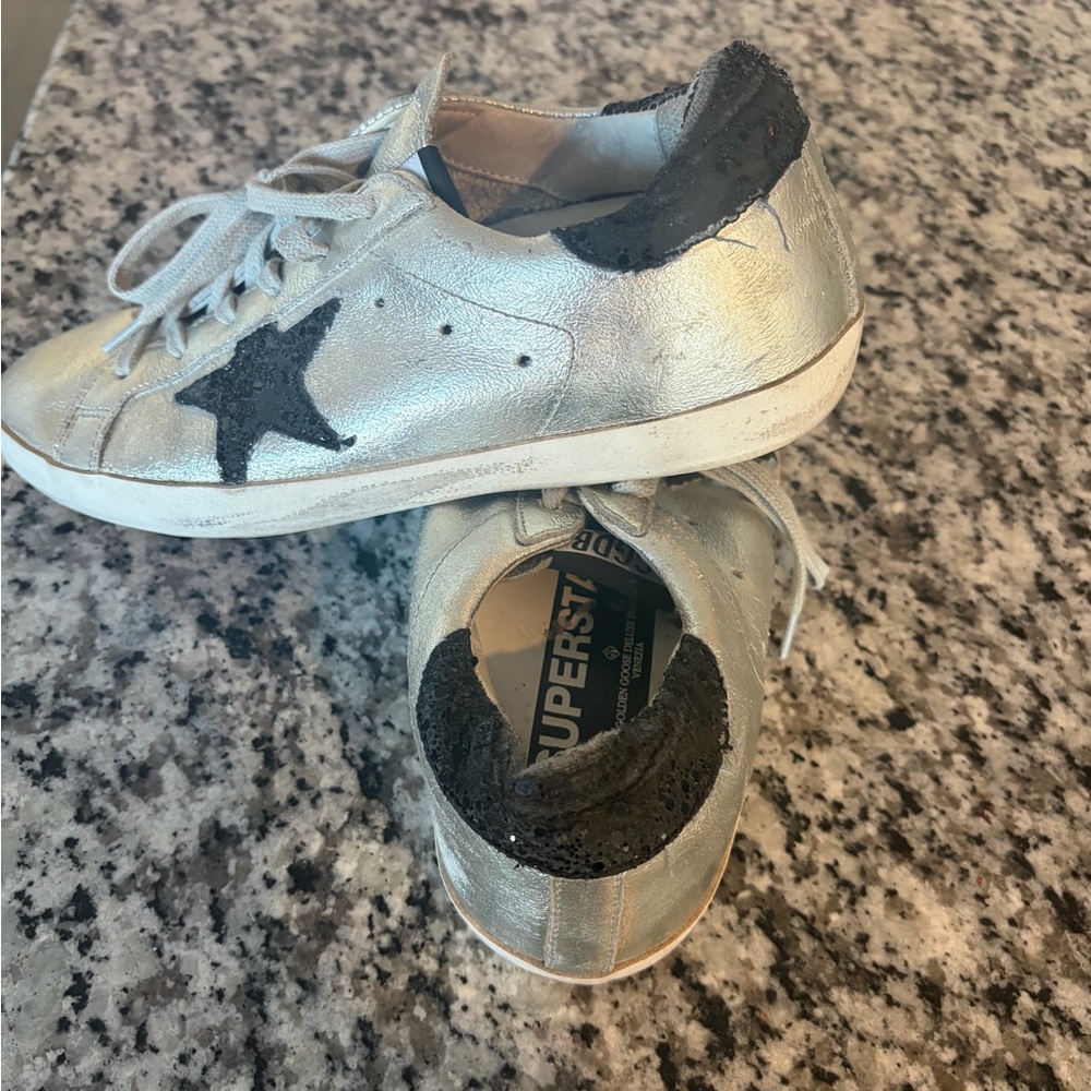 Golden Goose Silver and Black Sneakers